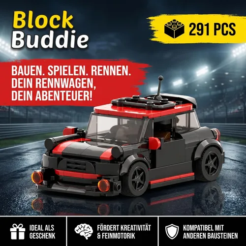 BlockBuddie™ Cooper S inspiriertes Klemmbaustein Auto mit 291 Teilen – Sportwagen Modellbausatz