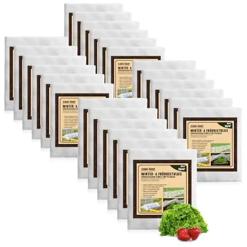 com-four® 360 m² Frühbeetvlies - 17g/m² Wintervlies als Frostschutz - Abdeckvlies 24 Stück 1,5 x 10 m - reißfestes Hochbeet-Vlies für Gemüse, Obstbäume und als Kälteschutz (360m²-17g/m²)