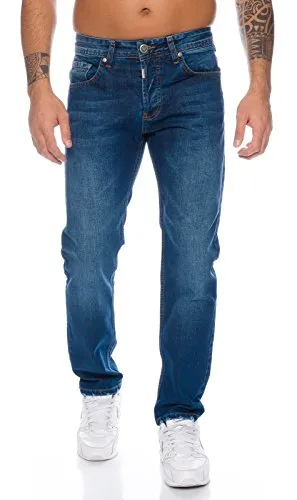 Lorenzo Loren Herren Jeans Hose - Dunkelblau Regular-Fit - Hochwertige Lorenzo Loren Jeans für Herren in Dunkelblau, ideal für XXL-Männer mit W42. Bequem im Regular-Fit Schnitt mit praktischem 5-Pocket-Style und lässigem Used-Look.