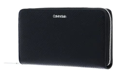 Calvin Klein CK Elevated Zip Around Wallet Saffiano L CK Black - Damen-Geldbörsen mit zeitlosem Design, ideal für den Alltag und perfekt zum Organisieren Ihrer Finanzen. Maße: 19 x 10 x 3 cm.