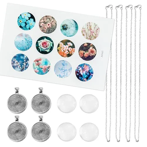 Vintageparts Cabochon-Set Mara - DIY Bastel-Set für Halskette & Halsband - Vintage Schmuck selber machen - für Anfänger & Profis - Silberfarben