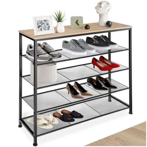 TecTake Schuhregal Sheffield 100x30,5x93cm - Industrial Holz hell - Schuhablagen im angesagten Industrial Stil, bietet viel Platz auf vier Etagen für Sneaker, Pumps und mehr. Stabilität durch pulverbeschichtetes Stahlgestell und höhenverstellbare Füße.