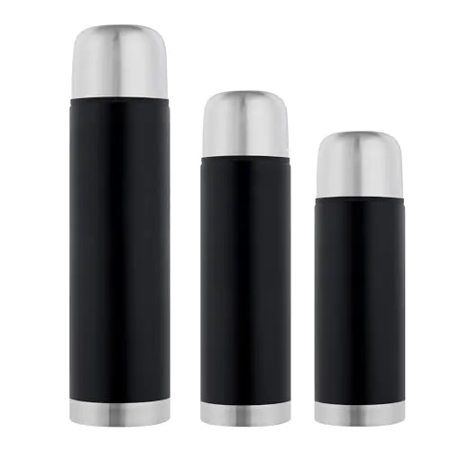 GRÄWE Isolierflaschen-Set 3-teilig aus Edelstahl - Thermobehälter Set aus Edelstahl 18/10 mit Spezial-Vakuum-Isolierung, ideal für Heiß- und Kaltgetränke. Inkl. 1L, 0,5L und 0,35L Flasche mit praktischen Drehverschlüssen und Trinkbechern.