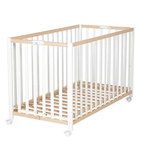 roba Klappbett Fold Up 60 x 120 - Platzsparendes Babybett aus Holz - Betten: Klappbares Babybett mit 2-fach höhenverstellbarer Funktion, ideal für Zuhause oder unterwegs - belastbar bis 50 kg und aus nachhaltiger Bio-Buche gefertigt.