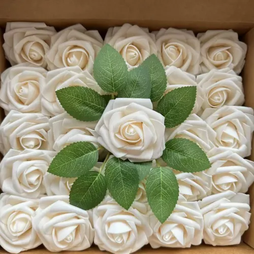 Künstliche Blumen Rosen, 25 Stück Deko Blumen Fake Rosen kunstblume für DIY Hochzeit, Valentinstag,Blumensträuße Braut Zuhause Dekoration Beige
