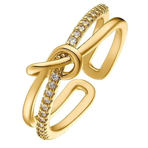 Heideman Ring Zina Damen aus Edelstahl gold farbend matt Damenring für Frauen mit Stein weiss vergoldet poliert