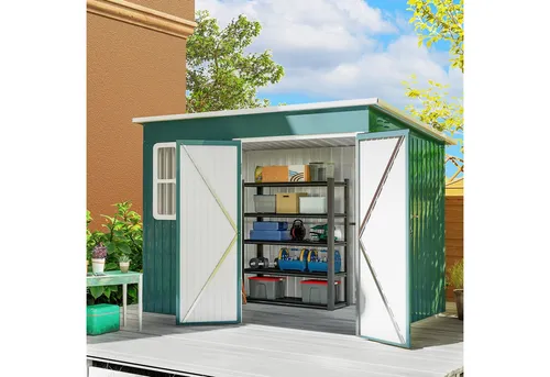 Outsunny Metall Gerätehaus 4,13 m² mit Fenster und Pultdach