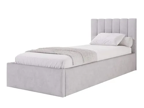 Moebelpaket Bett 100x200 cm, Bett Azurro S04, Polsterbett mit Stauraum, Modern Einzelbett mit Einem Metallrahmen Grau