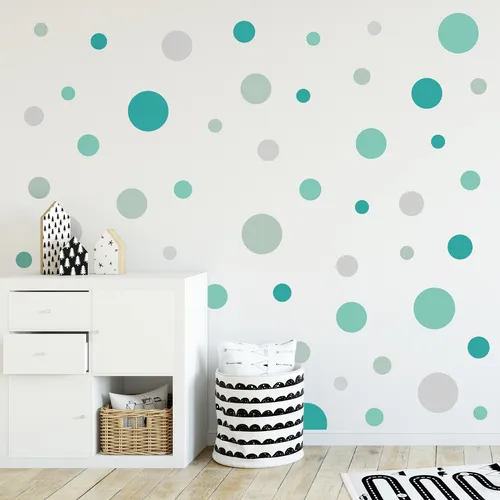 Wandtattoo Kreise Set 120 Stück Mint Türkis Grau Punkte Sticker Y068