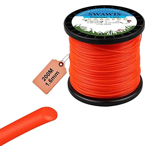 SWAWIS Trimmerfaden 1,6mm/200m, Rasen Mähfaden Ersatzfaden Rasentrimmer, Rund Ersatz-Trimmer Leine Nylonfaden Motorsense Trimmerschnur für Weed Grass Yard oder Garden, Orangerot