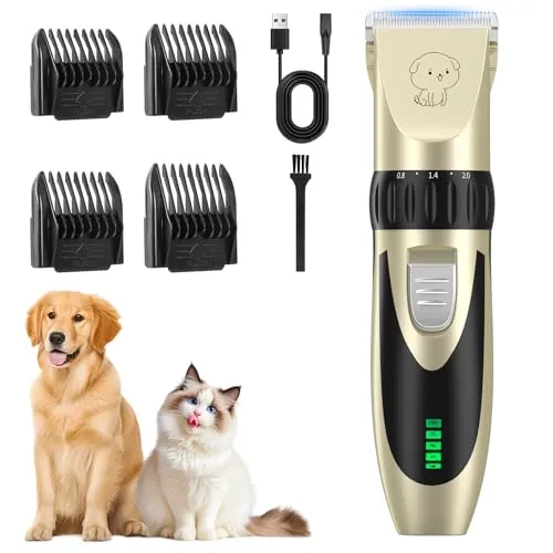 YAZEKY Profi Leise Hundeschermaschine, Schermaschine Hund Katze, tierhaarschneidemaschine set mit 4 Schneidköpfen 6500RPM Leistungsstarkem Motor für Körper, Gesicht, Ohren, Pfoten und anderen Teilen