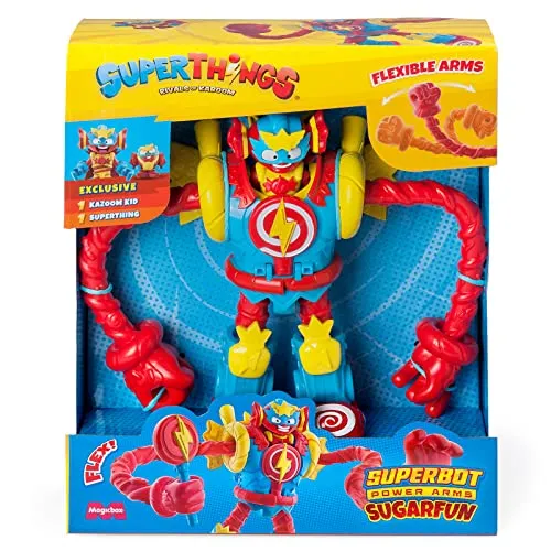 SUPERTHINGS Superbot Sugarfun - Gelenk-Roboter Held mit formbaren Armen und Kampfzubehör inkl. 1 Kazoom Kid und 1 SuperThing Exclusiv