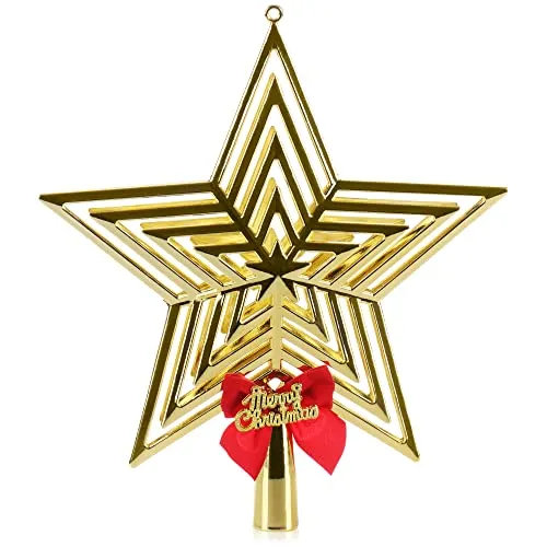 COM-FOUR® Goldfarbene Christbaumspitze in Stern-Form - Stern für die Weihnachtsbaum-Spitze - Weihnachtsbaumschmuck - Christbaum-Schmuck aus Kunststoff