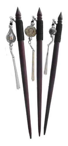 Haarnadel aus Holz mit Ornamenten aus Metall, Haarschmuck, Haarstab 1 x