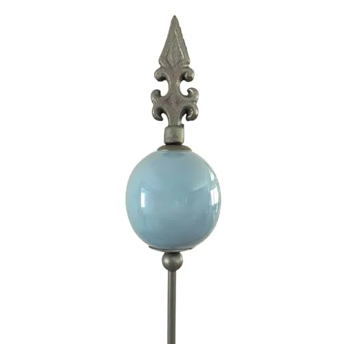 naninoa Metall Stecker französische Lilie. Gartenstecker mit Keramik-Kugel. Gartendeko Gartenverzierung. blau HELLBLAU 110 cm.