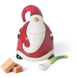 Excelsa Santa Claus Zuckerdose, Keramik, Rot, 8.5 x 8.5 x 11 cm