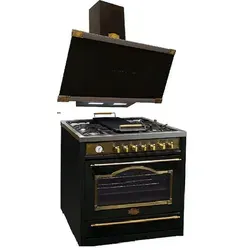 Kaiser Küchengeräte Gas-Standherd Retro Gas Elektro Standherd 90 cm +Dunstabzugshaube 90 cm HGE 93555 Em+AT 9445 AD., mit 1-fach-Teleskopauszug schwarz