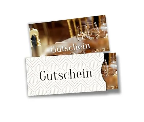 itenga Geschenkgutschein mit Hülle – Gutschein zum Selbst-Ausfüllen im Fotodesign, Postkarte im DIN-lang Format 21 × 9,8 cm, hochwertiger Karton mit Geschenkumschlag (Restaurant)