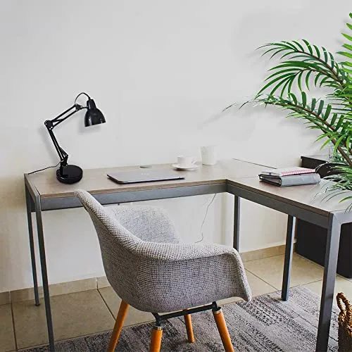 Retro Schreibtischleuchte PIETRO schwarz, verstellbar an drei Gelenken H: max. 60 cm, Fuß D: 16,5cm, Fassung E27 max. 60W, Studenten-Tisch-Nachttisch-Arbeits-Büro-Leuchte-Lampe