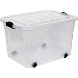 Rollboxen 100 Liter mit Deckel - Transparente Aufbewahrungslösung - Aufbewahrungsboxen mit 100 Litern Volumen, ausgestattet mit Rädern für einfache Mobilität und lebensmittelechtem Material. Ideal für vielseitige Nutzung im Haushalt.