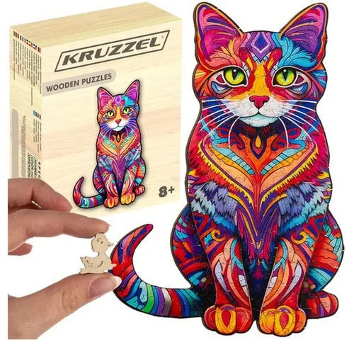 KRUZZEL Steckpuzzle Holzpuzzle Katzenmotiv – 130 Teile für kreativen Spielspaß - Entdecken Sie das einzigartige Holzpuzzle mit Katzenmotiv! 130 langlebige Teile in Tier-Silhouette fördern Konzentration und logisches Denken. Ideal für Kinder und Erwachsene – kreativer Spaß für die ganze Familie!