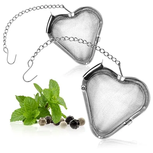 com-four® 2x Teesieb aus rostfreiem Edelstahl 304, spülmaschinengeeignet - Tee-Ei Ø 5,5 cm für losen Tee, Gewürze und Kräuter - feinmaschiger Teefilter mit Kette - Gewürzsieb - Kräutersieb