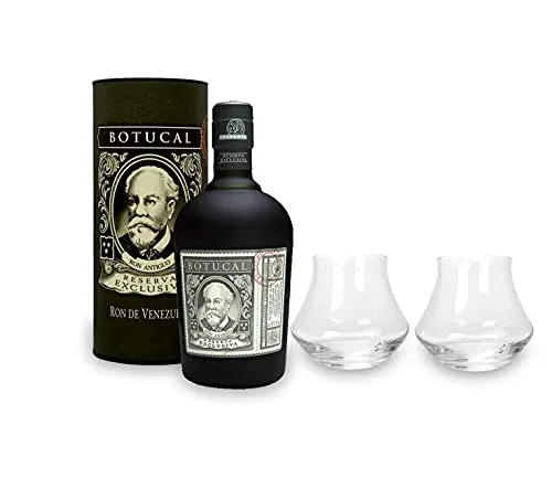 Botucal Reserva Exclusiva Rum mit Geschenkverpackung 2 Botucal Tumbler Gläser mit 0,70l (40% Vol) Ron de Venezuela Glas Longdrinkglas