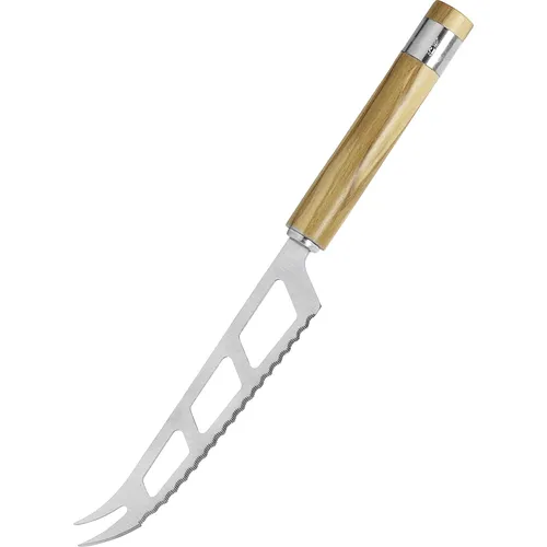 BERARD Käsemesser aus Olivenholz 20cm - Hochwertiges Käsemesser mit gezackter Edelstahlklinge und naturbelassenem Olivenholzgriff. Ideal für präzises Schneiden und Servieren von Käse. Handgefertigt, Länge 20 cm.
