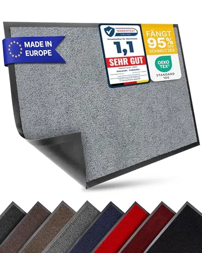 Entrando Fußmatte 90x150 cm – Robuste & pflegeleichte Schmutzfangmatte für Innenbereich und Außentür - Fußmatte in Grau, maschinenwaschbar und rutschfest – ideal für Flure, Büros und Eingangsbereiche. Schützt vor Schmutz und Feuchtigkeit, perfekt für hohe Beanspruchung.
