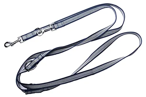 Robuste leichte Doppelleine aus Nylon Hundeleine für Hunde bis 60kg mehrfach verstellbar (Dunkelblau/Grau, 4M)