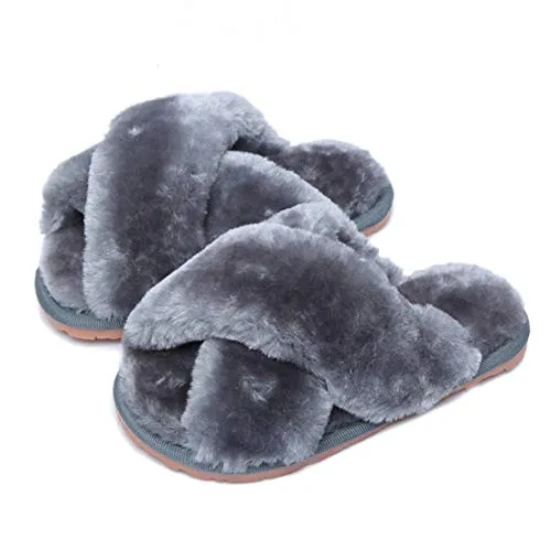 Hitopteu Hausschuhe Damen Plüsch Winter Flauschig Pantoffeln Warm Bequeme Slippers Offener Zeh Haus Kuschelig Hausschuhe für Damen Grau EU 37/38 für Etikettengröße 38/39