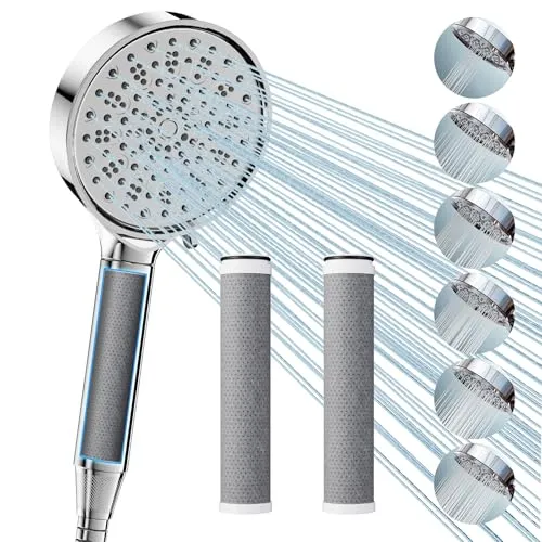 Produktbild Cobbe Filter Duschkopf mit Schlauch, Handbrause mit 3 Carbon Duschfilter, Duschbrause mit 6 Strahlarten, Hochdruck Sparduschkopf mit Filter Gegen Kalk für Hartes Wasser, 99% des Chlors entfernen
