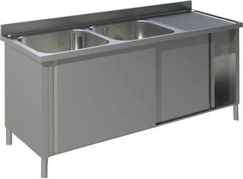 Produktbild KBS Spülschrank 2 Becken links mit Schiebetüren 1400x700x850 mm