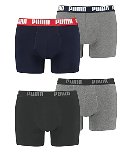 PUMA Herren Boxer Boxershorts Shorts Unterhosen Comfort Stretch 4er Pack, Wäschegröße:XL, Artikel:-691 Dark Grey Melange/Black + 036 Blue/Grey Melange