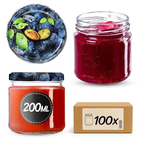 KADAX 100er Set Einmachgläser 200 ml – Dickwandige, luftdichte Gläser mit Twist-Off Deckel - Einmachgläser 200 ml, ideal für Marmelade und Eingemachtes. Robust und spülmaschinenfest, perfekt für die sichere Aufbewahrung von Lebensmitteln.