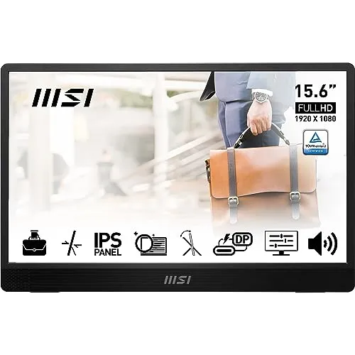 MSI PRO MP161 E2 Tragbarer Monitor 15,6 Zoll Full HD - Tragbarer Monitor mit IPS-Panel (1920 x 1080), ideal für PC, Laptop und Handy. Mit Lautsprechern und verbessertem Rahmen für optimale Mobilität.