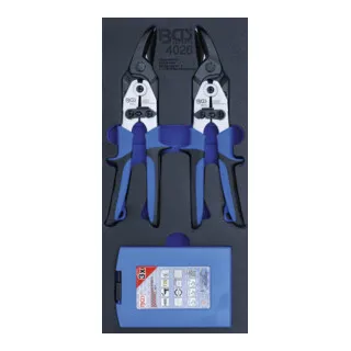 BGS 4026 Werkstattwageneinlage 1/3: Blechscheren & Stufenbohrer | 5-tlg. - Stufenbohrer und Blechscheren in hochwertiger Qualität, ideal für präzises Arbeiten in der Werkstatt. Enthält titan-nitrierte Stufenbohrer in verschiedenen Größen für vielseitige Anwendungen.