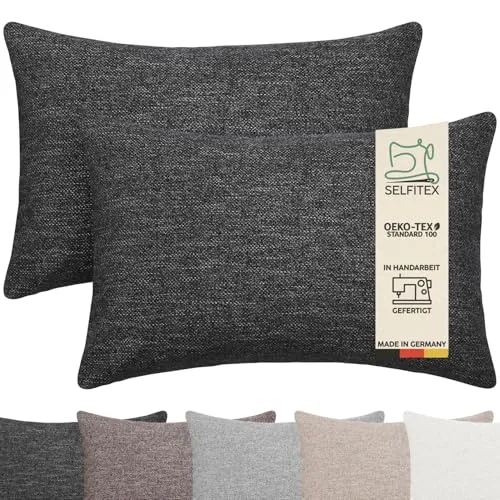 Selfitex 2er Set Sofakissen 40x60 cm - Anthrazit - Kissen-Set aus hochwertigem Polsterstoff, ideal für stilvolle Wohnräume. Mit weicher Füllung für optimalen Komfort und pflegeleichtem Bezug, perfekt für Sofa, Bett oder Terrasse.