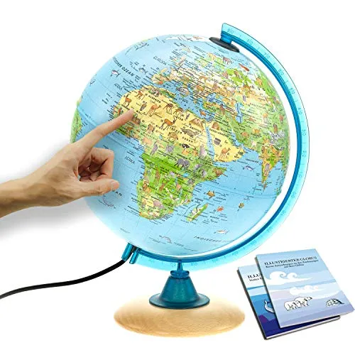 Kinder-Globus 25cm mit Holzfuß und LED-Leuchte