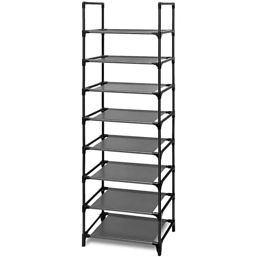 edihome, Schuhregal, 8 Ebenen, (46 x 27 x 141 cm), Schuhschrank Schmal, Schmale und hohe Schuhregale aus Kunststoff, Vertikal, Regal, Show Rack (8 Ebenen)