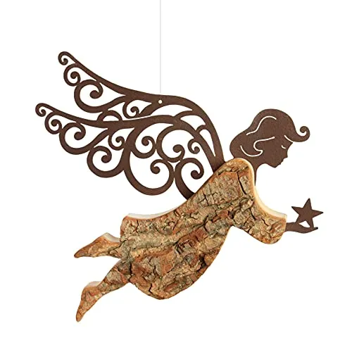 Thankgoods Engel Figur Holz mit Rostflügeln – Himmelsbote 18,5 cm – Geschenkidee Dekoration