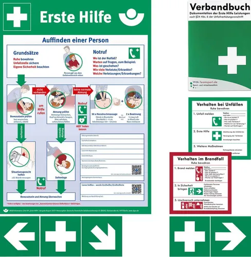 WM-Teamsport Erste-Hilfe-Set BG-Info-Paket Verbandbuch + Aushang + 2 Info-Aufkleber + 5 Wegweiser