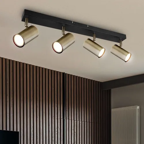 Deckenleuchte 4 flammig schwarz mit verstellbaren Spots - Lampen - Stilvolle Deckenlampe mit beweglichen GU10 Spots in elegantem Altmessing, ideal für individuelle Lichtgestaltung in jedem Raum.