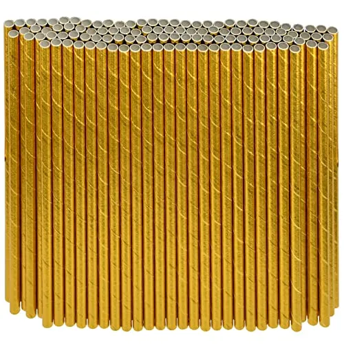 Einweg Goldpapier Trinkstrohhalm 1000 Zählungen, 19,7x0,6 cm für Party, Hochzeit, Cocktail - umweltfreundlich