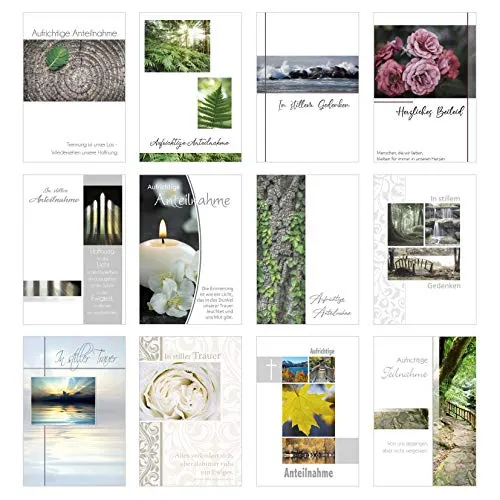 Edition Seidel Set 12 einfühlsame Trauerkarten/Beileidskarten mit Umschlag. Trauerkarte Beileidskarte mit Spruch schreiben (Doppelkarten/Klappkarten mit Briefumschlag
