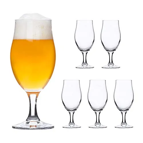 Bormioli Rocco | 6er-Set Bierglas Executive | edle Bier-Tulpe | Stiel-Gläser klar | Cocktail-Becher | Glas-Geschirr | Party-Kelche