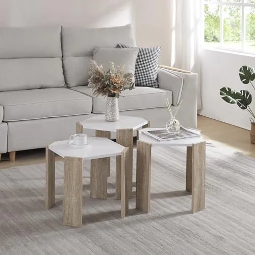 [en.casa] Satztisch Rantasalmi 3er Set - Satztische fürs Wohnzimmer: Flexibles Set aus drei Beistelltischen in verschiedenen Größen, ideal für eine elegante Raumgestaltung und stabilen Stand.