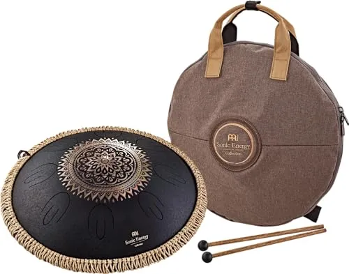 Meinl Sonic Energy Octave Steel Tongue Drum Schwarz D Kurd - Percussion-Instrument mit 9 oktavierten Tönen, ideal für Meditation und Entspannung. Inklusive robuster Nylontasche und Holzmallets für perfekten Klang.
