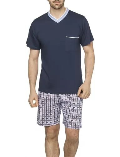 Moonline Herren Shorty Schlafanzug - Bequemer Pyjama mit Karierter Hose - Schlafanzüge für Herren aus 100% Baumwolle, atmungsaktiv und langlebig. Ideal für erholsamen Schlaf oder als gemütliche Homewear in modernen Farben.
