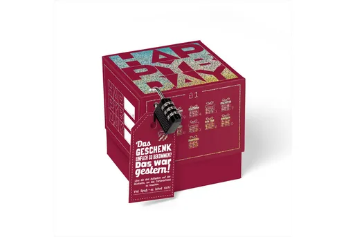 SURPRISA Geschenkbox Rätsel-Geschenkbox Happy Birthday mit Glitzer, originelle Geburtstagsbox mit Zahlenschloss zum Geburtstag